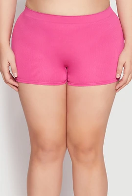 Womens Plus Size Ribbed Seamless Boyshort Panty, Pink, Size 3X