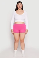 Womens Plus Size Ribbed Seamless Boyshort Panty, Pink, Size 3X