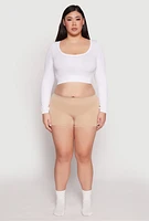 Womens Plus Size Ribbed Knit Seamless Boyshort Panty, Beige, Size 1X