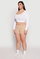 Womens Plus Size Ribbed Knit Seamless Boyshort Panty, Beige, Size 1X