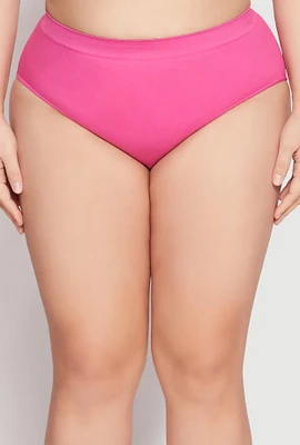 Womens Plus Ribbed Knit Seamless Bikini Underwear,