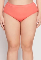 Womens Plus Ribbed Knit Seamless Bikini Underwear, Orange,