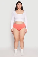 Womens Plus Ribbed Knit Seamless Bikini Underwear, Orange,
