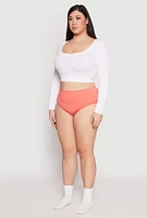 Womens Plus Ribbed Knit Seamless Bikini Underwear, Orange,