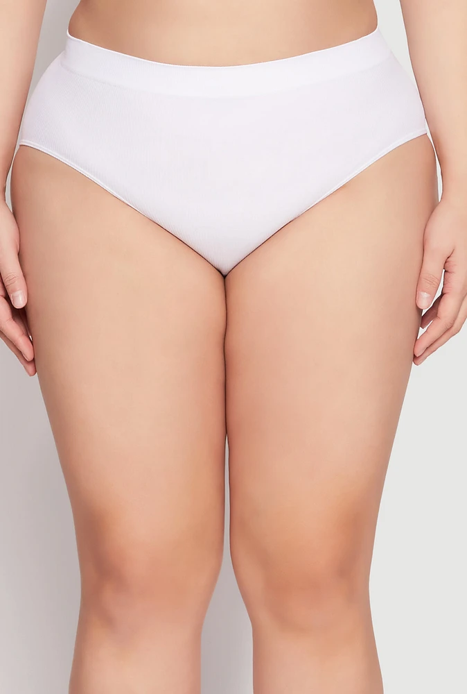 Womens Plus Size Seamless High Waisted Hipster Panty, White, Size 3X