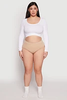 Womens Plus Size Seamless Ribbed Knit Hipster Panty, Beige, Size 3X