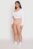 Womens Plus Size Seamless Ribbed Knit Hipster Panty, Beige, Size 3X