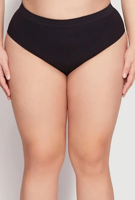 Womens Plus Size Seamless Rib Knit Hipster Panty, Black, Size 2X