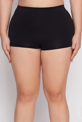 Womens Plus Size Seamless Solid Boyshort Panty, Black, Size 3X