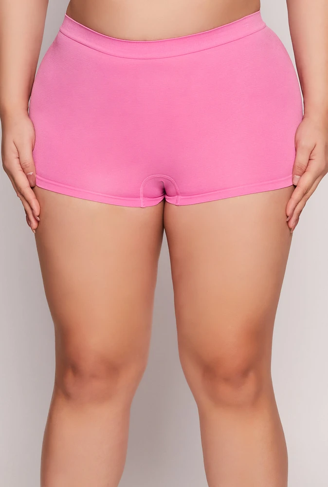 Womens Plus Size Seamless Boyshort Panty, Pink, Size 2X