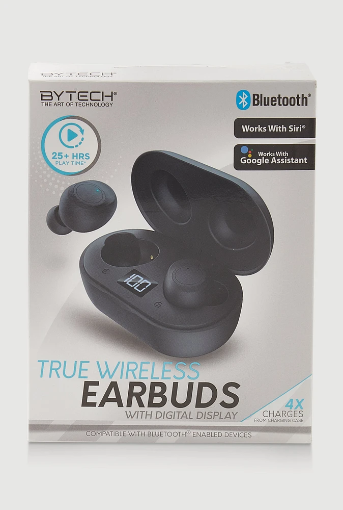 True Wireless Earbuds with Digital Display, Black
