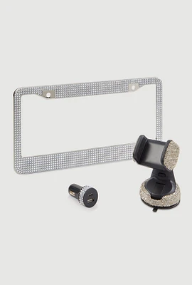 Bling Car Accessory 3 Piece Set, Silver