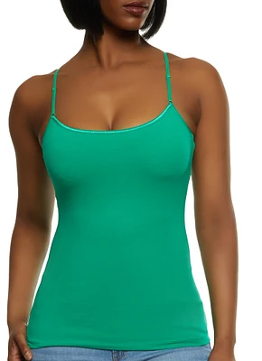 Womens Solid Shelf Bra Cami, Green, Size S