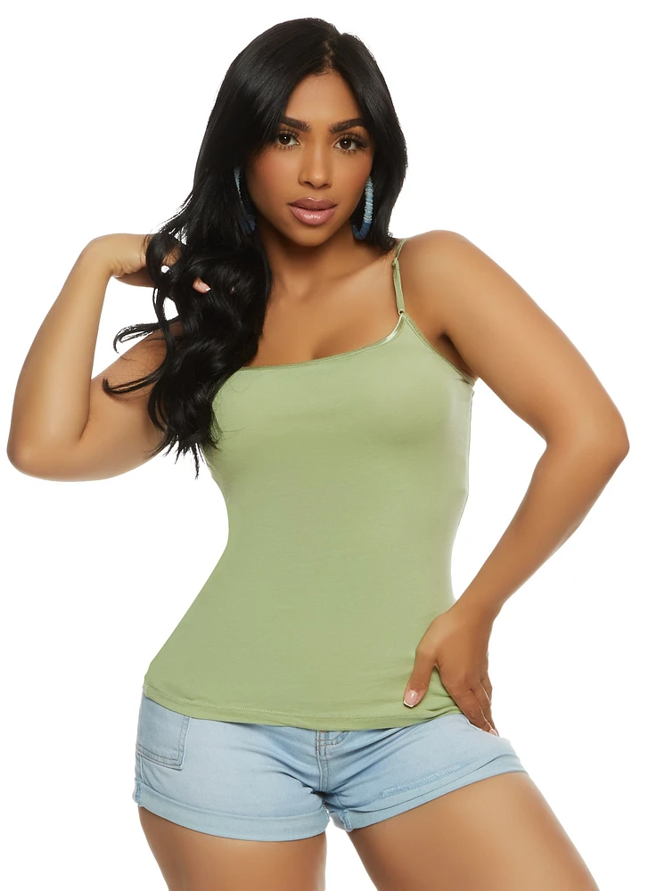 Womens Solid Scoop Neck Cami, Green, Size S