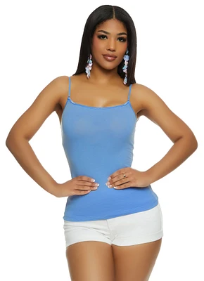 Womens Solid Scoop Neck Cami, Blue, Size S