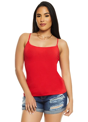 Womens Solid Scoop Neck Cami, Red, Size S