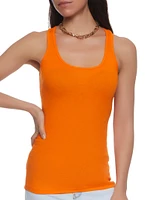 Womens Solid Racerback Ribbed Knit Tank Top, Orange, Size L