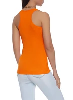Womens Solid Racerback Ribbed Knit Tank Top, Orange, Size L