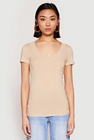 Womens Basic V Neck Short Sleeve Tee,