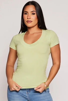 Womens Basic V Neck Short Sleeve Tee,