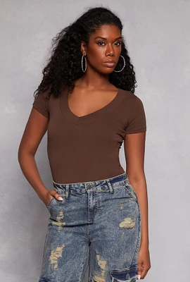 Womens Basic V Neck Short Sleeve Tee,