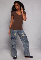 Womens Basic V Neck Short Sleeve Tee,