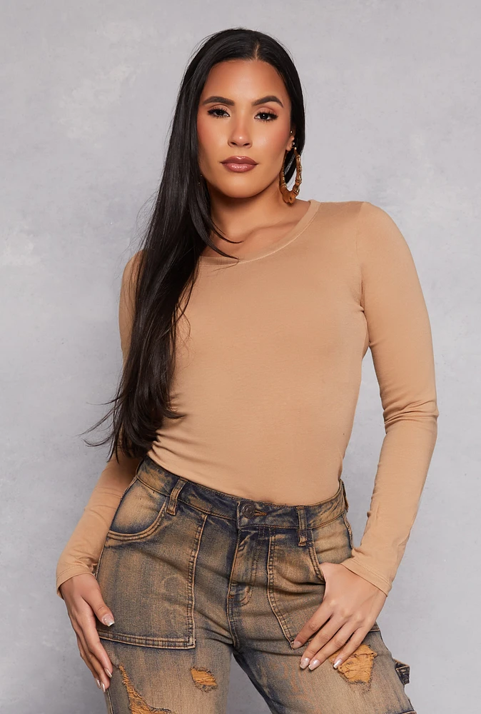 Womens Basic Crew Neck Long Sleeve Tee,