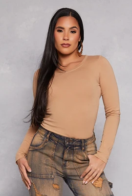 Womens Basic Crew Neck Long Sleeve Tee,