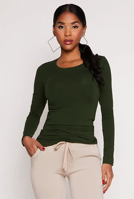 Womens Basic Crew Neck Long Sleeve Tee,