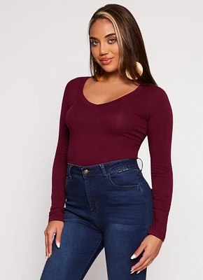 Womens Basic V Neck Long Sleeve Top,