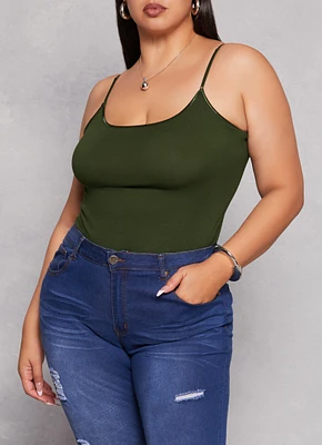 Womens Plus Size Solid Scoop Neck Cami, Green, Size 3X