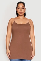 Womens Plus Size Solid Scoop Neck Cami, Brown, Size 1X