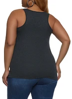 Womens Plus Size Ribbed Knit Racerback Tank Top, Grey, Size 1X