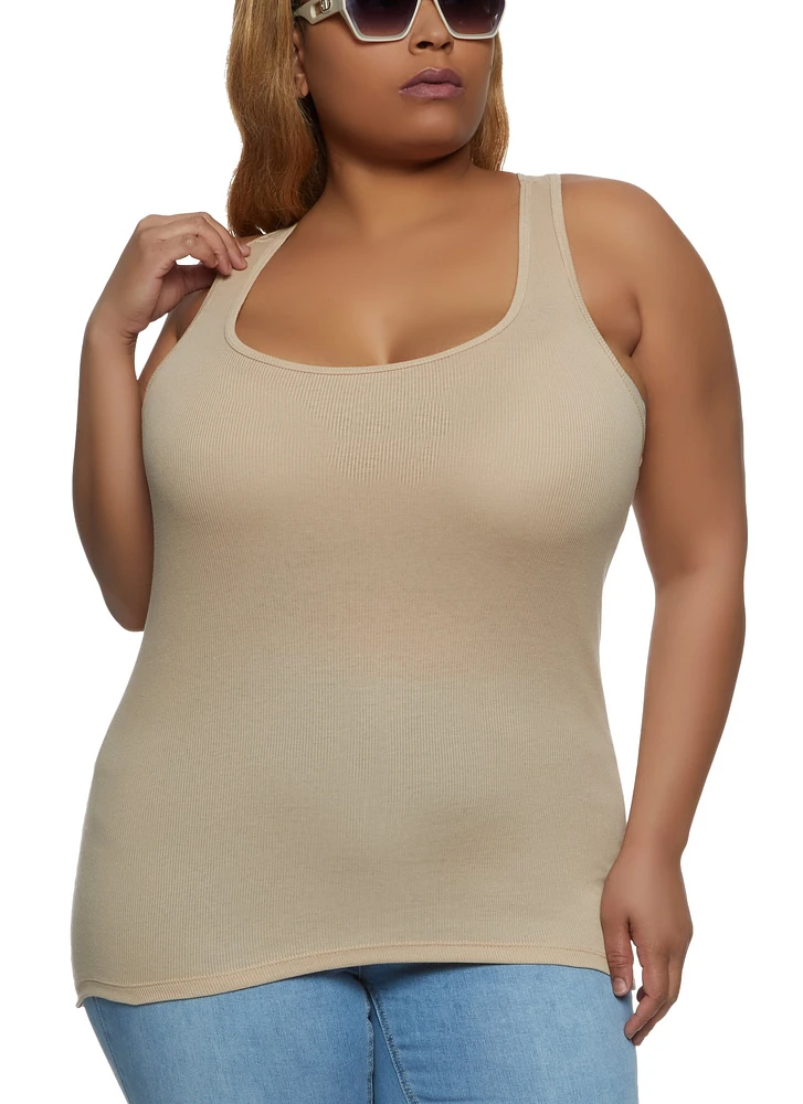 Womens Plus Ribbed Knit Racerback Tank Top, 2X
