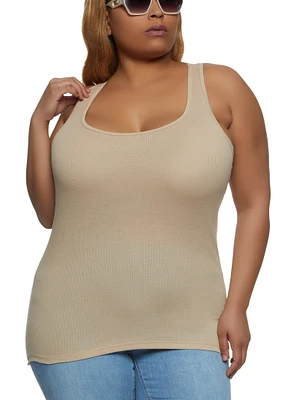Womens Plus Ribbed Knit Racerback Tank Top, 2X