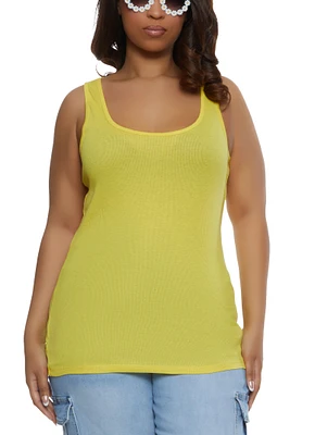Womens Plus Size Ribbed Knit Racerback Tank Top, Yellow, Size 2X