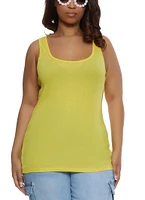 Womens Plus Size Ribbed Knit Racerback Tank Top, Yellow, Size 2X