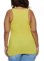 Womens Plus Size Ribbed Knit Racerback Tank Top, Yellow, Size 2X