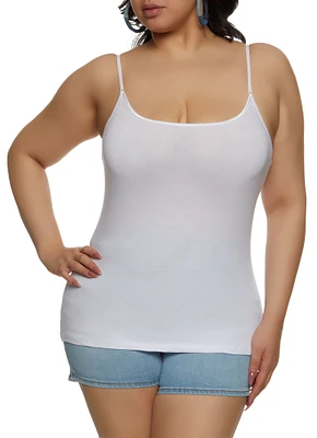 Womens Plus Basic Scoop Neck Cami, White,