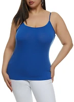 Womens Plus Size Basic Scoop Neck Cami, Blue, Size 1X
