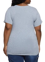Womens Plus Size Basic V Neck Tee, Grey, Size 2X