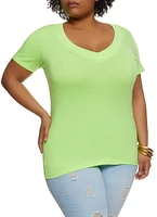 Womens Plus Size Basic V Neck Tee, Green, Size 2X