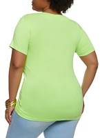 Womens Plus Size Basic V Neck Tee, Green, Size 2X