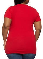 Womens Plus Size Basic V Neck Tee, Red, Size 1X