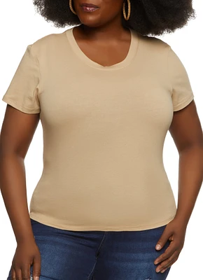 Womens Plus Basic Crew Neck T Shirt,