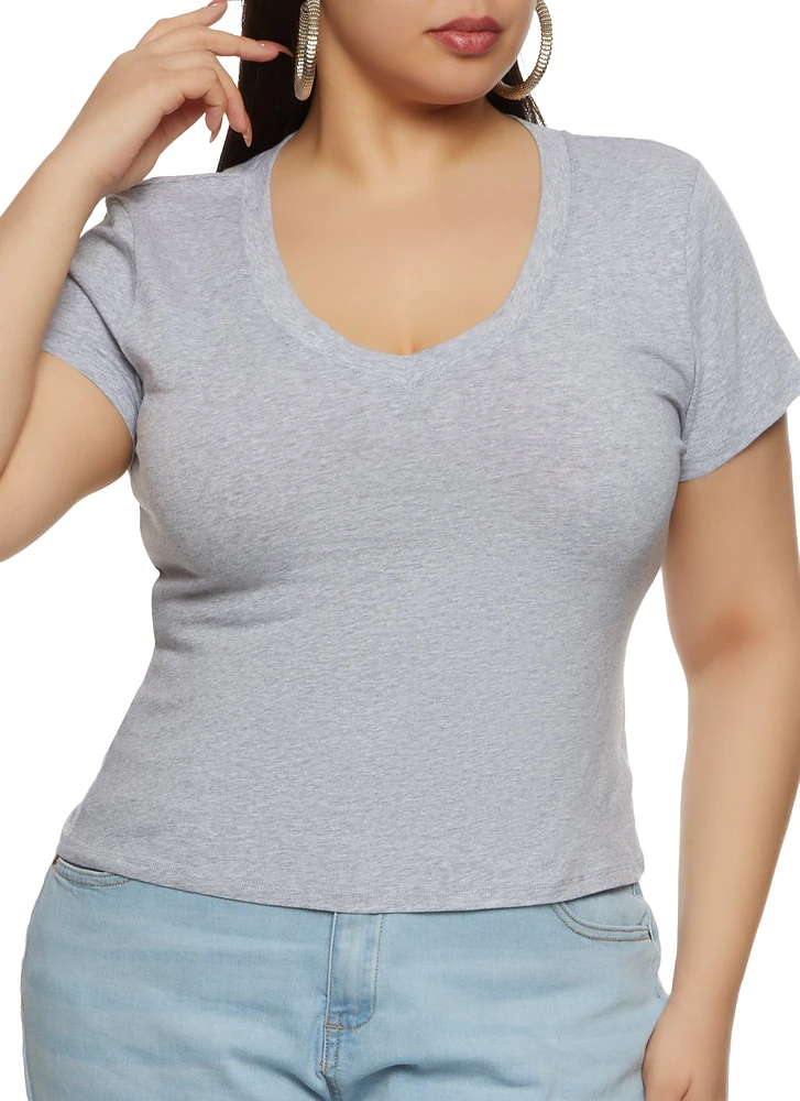 Womens Plus V Neck Basic Tee,
