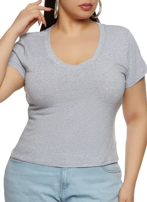 Womens Plus V Neck Basic Tee,