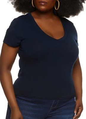 Womens Plus V Neck Basic Tee,