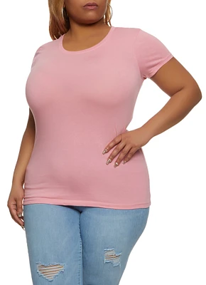 Womens Plus Basic Short Sleeve Crew Neck Tee,