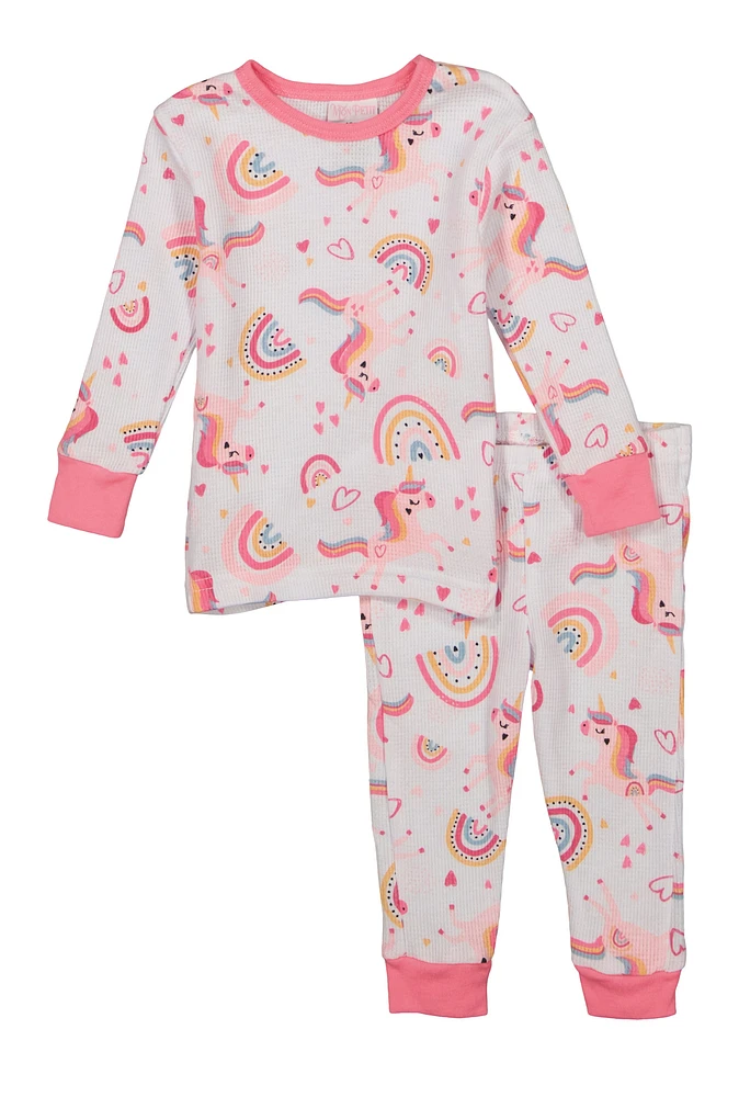 Baby Girls 12-24M Graphic Print Thermal Top and Pants Set, Multi, Size 12M